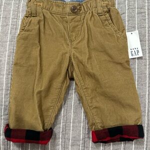 GAP Kids Tan Corduroy Pants with Plaid Cuffs